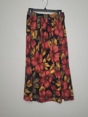 Vintage Gregge sport 90s red tan flower print romantic grunge a line skirt 8